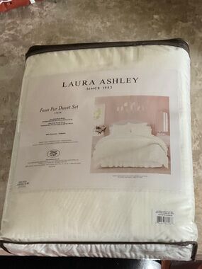 Laura Ashley White Faux Fur Duvet Cover Set